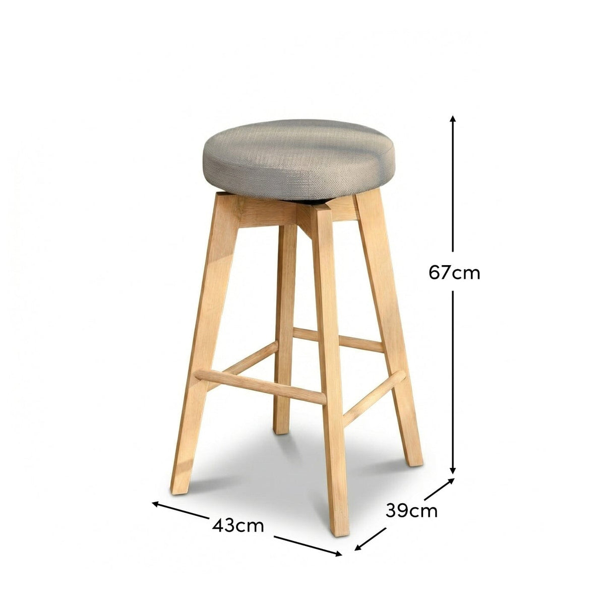 Digby Fawn Linen Swivel Backless Bar Stools - Set of 2 - Whitewash Oak Legs