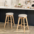 Digby Fawn Linen Swivel Backless Bar Stools - Set of 2 - Whitewash Oak Legs