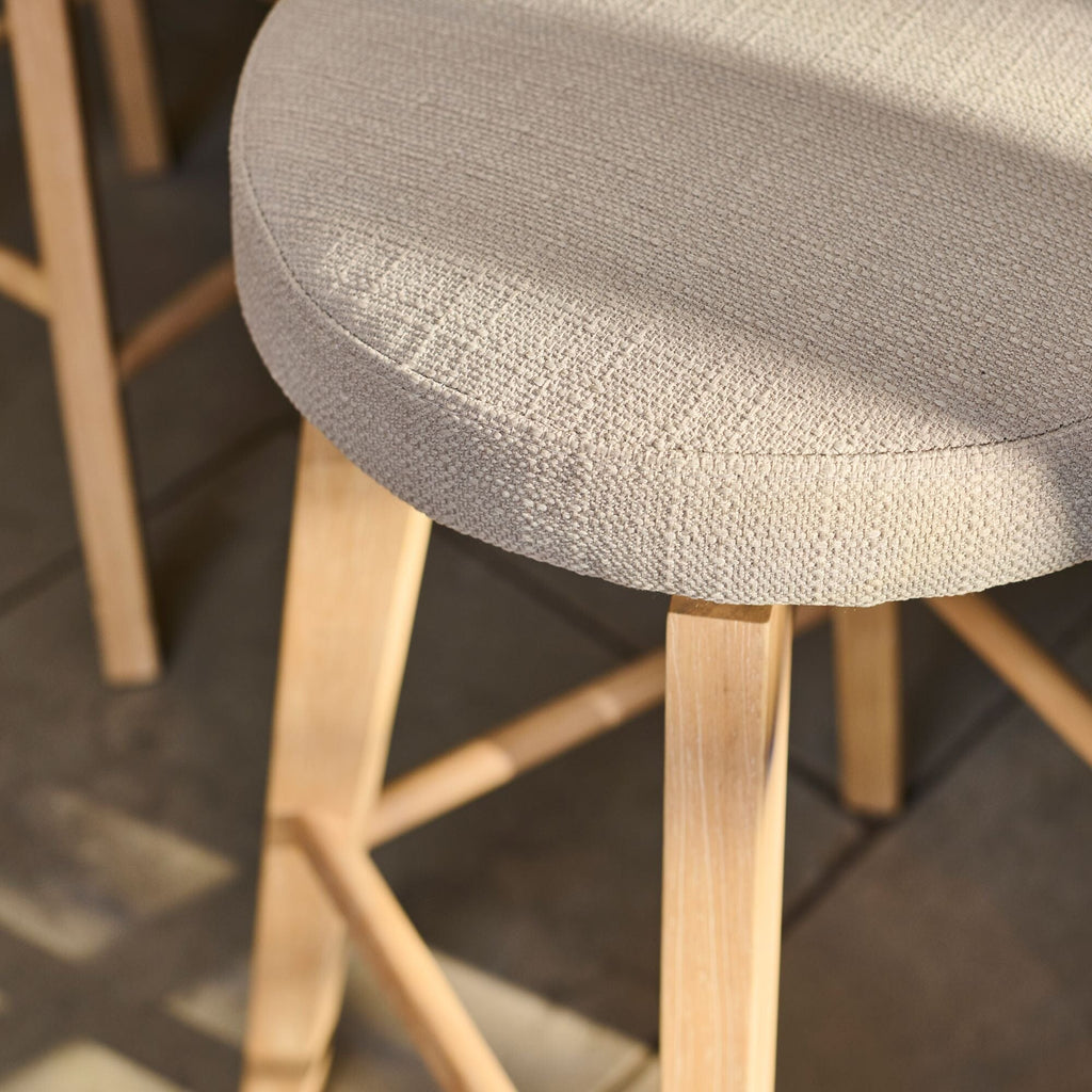 Digby Fawn Linen Swivel Backless Bar Stools - Set of 2 - Whitewash Oak Legs