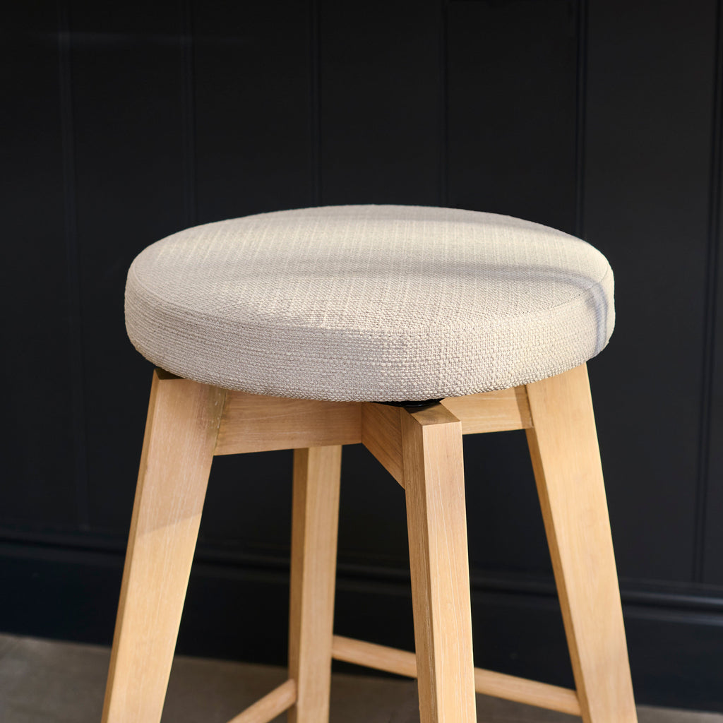 Digby Fawn Linen Swivel Backless Bar Stools - Set of 2 - Whitewash Oak Legs
