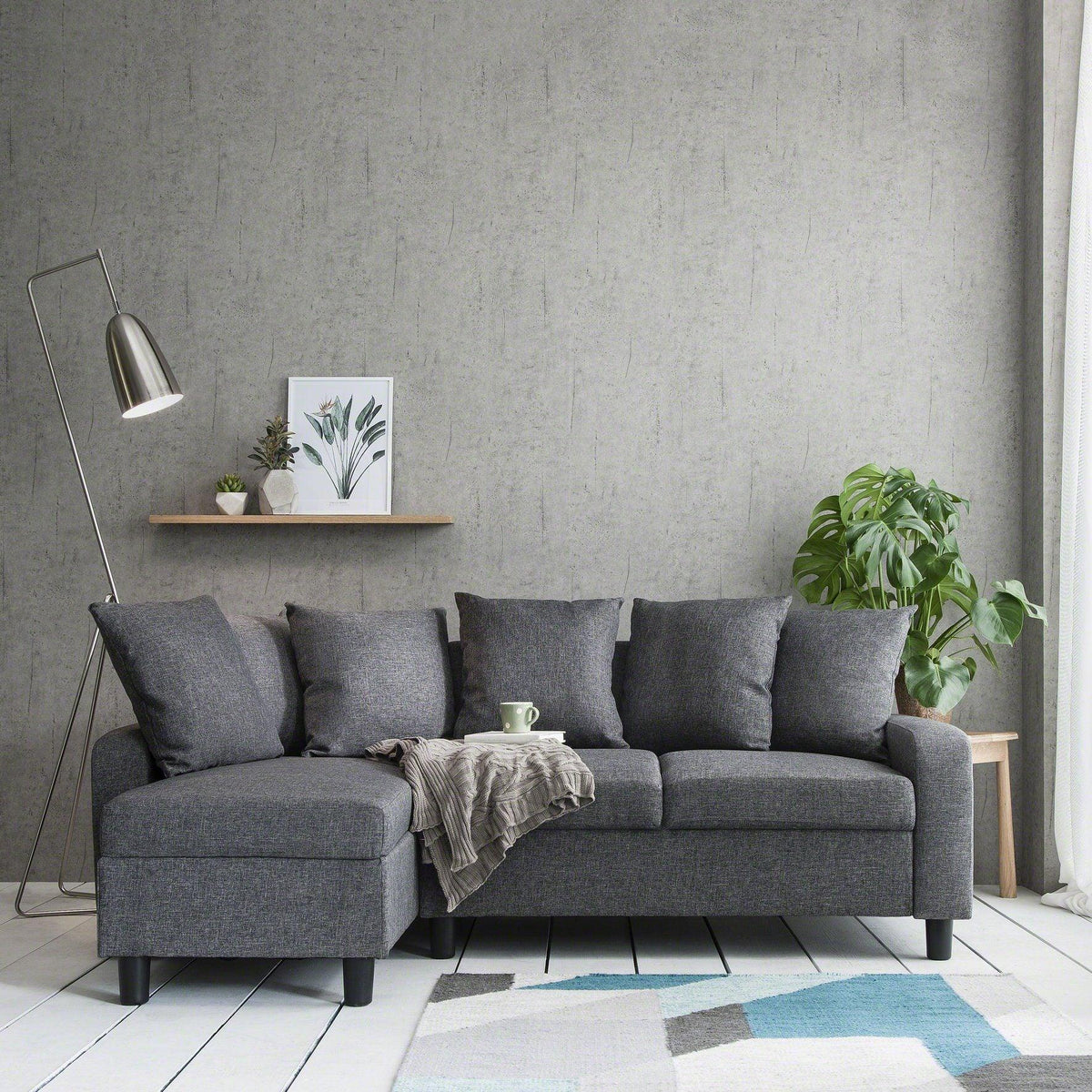OUTLET - Tracy Corner Sofa - Grey Linen with Black Legs