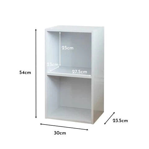 Cara 2 Tier Storage Unit / Chalk White Bookcase with Black Boxes