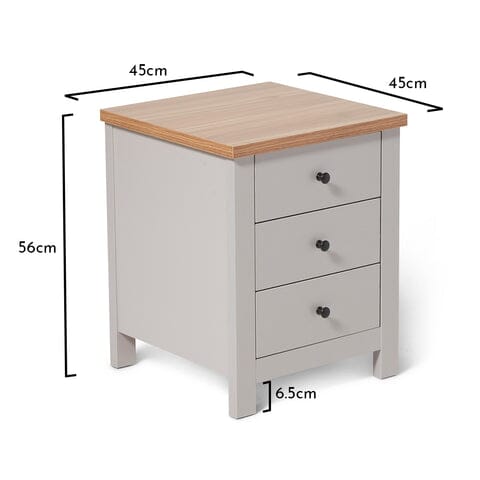 Bampton 3 Drawer Bedside Table - Stone Grey