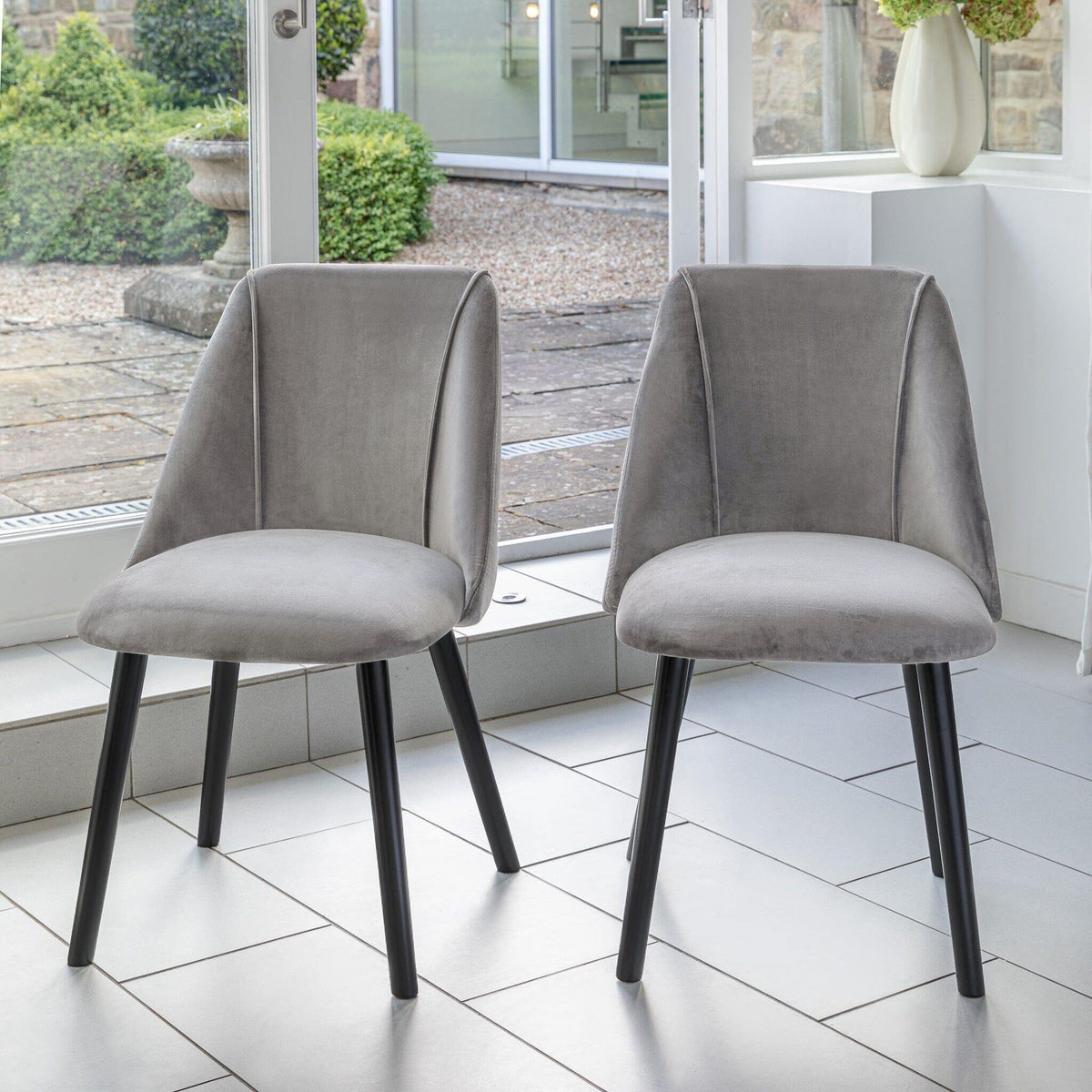 Amelia Black Dining Table Set - 6 Seater - Freya Grey Dining Chairs - Black Legs