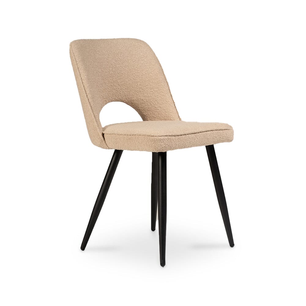 Atlas Chalked Mango Wood Dining Table Set -  6 Seater - Dolly Cream Boucle Dining Chairs - Black Legs