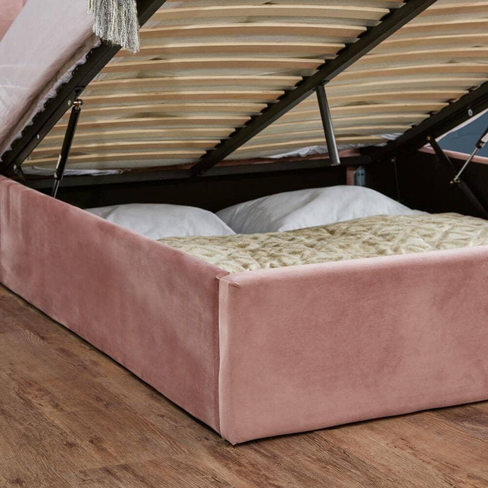 Outlet - Elle King Size Ottoman Bed - Pink Velvet