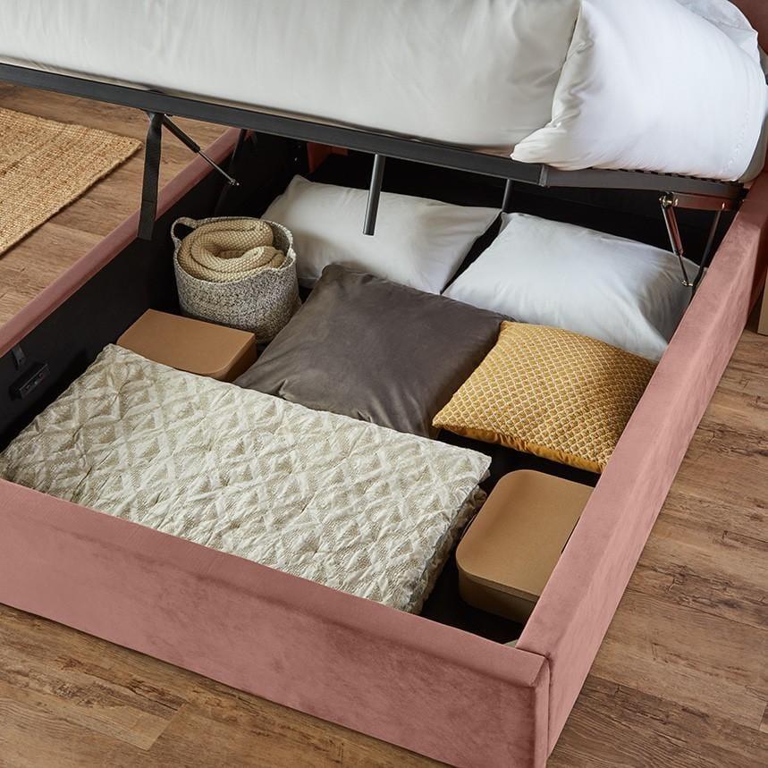 Outlet - Elle King Size Ottoman Bed - Pink Velvet