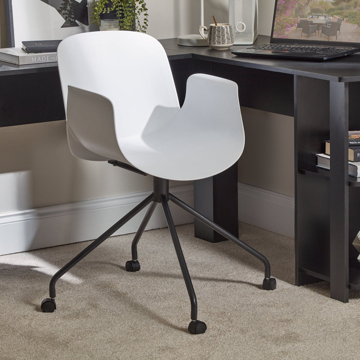 Logan Office Swivel Chair - White with Black Legs