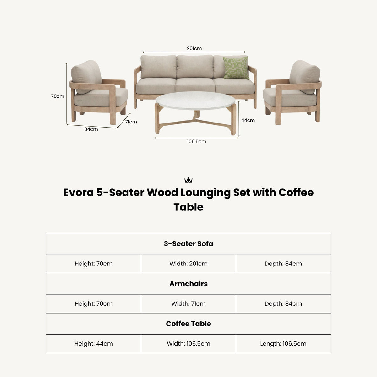 Evora 5 Seater Lounging Set with Coffee Table