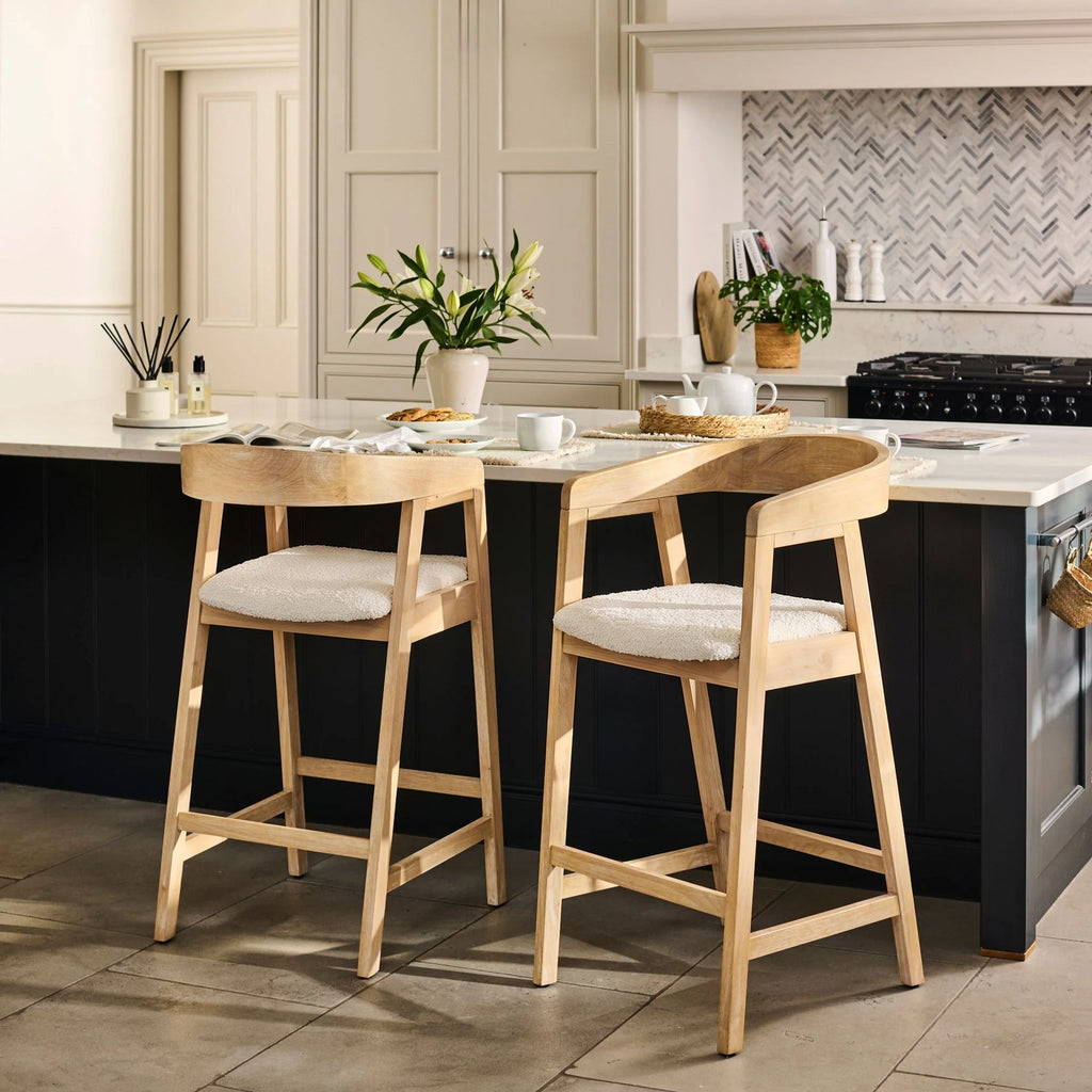 Ella Off White Boucle Bar Stool - Whitewash Oak Legs