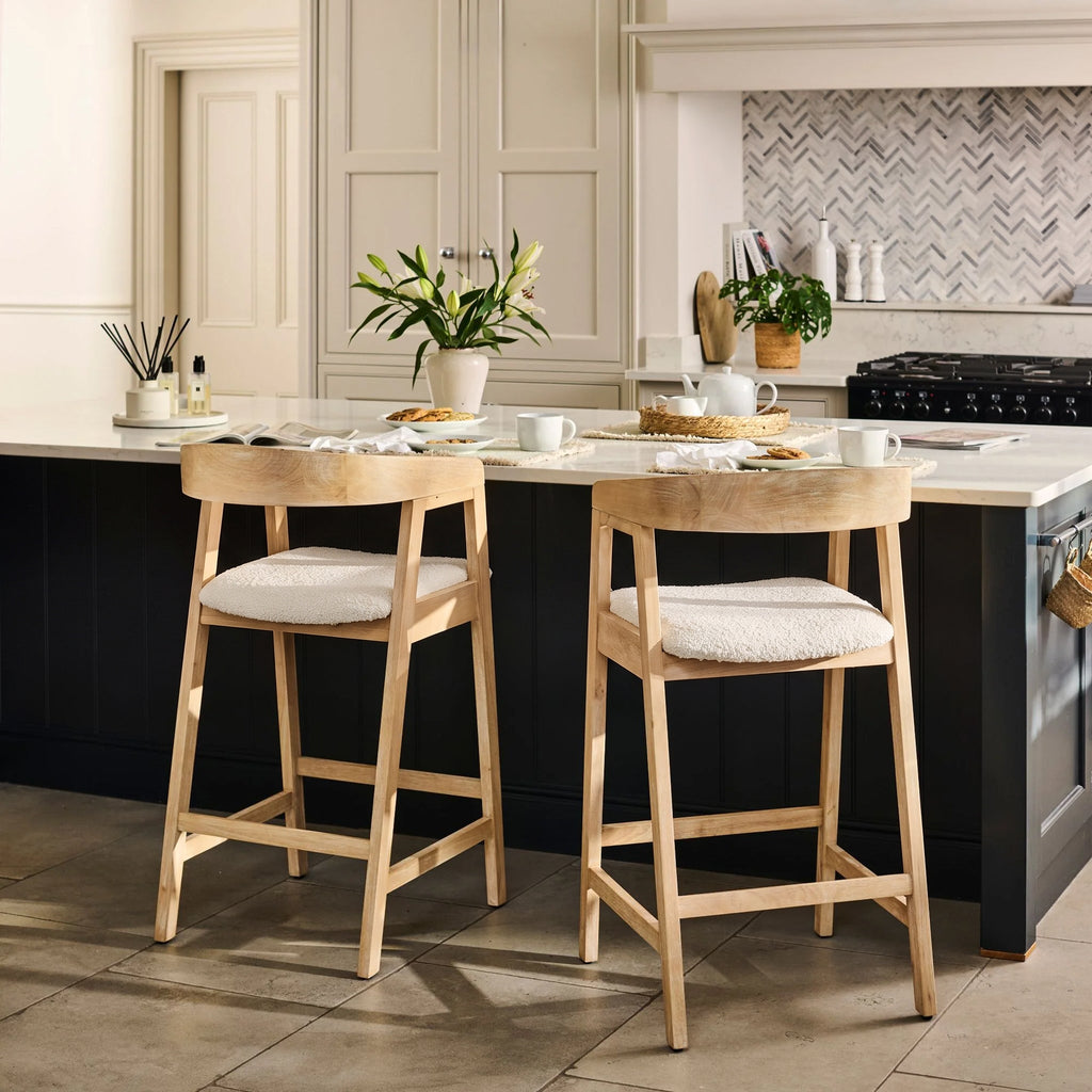 Ella Off White Boucle Bar Stool - Whitewash Oak Legs