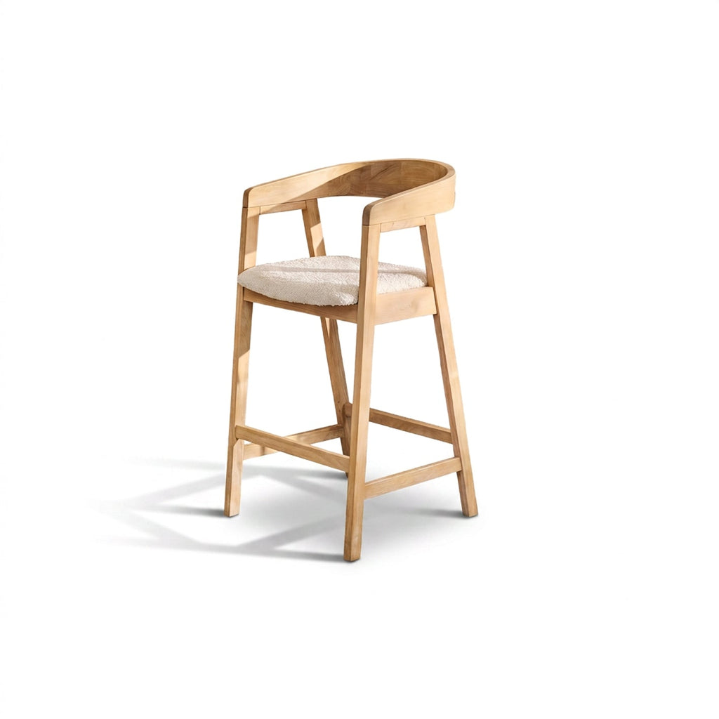 Ella Off White Boucle Bar Stool - Whitewash Oak Legs