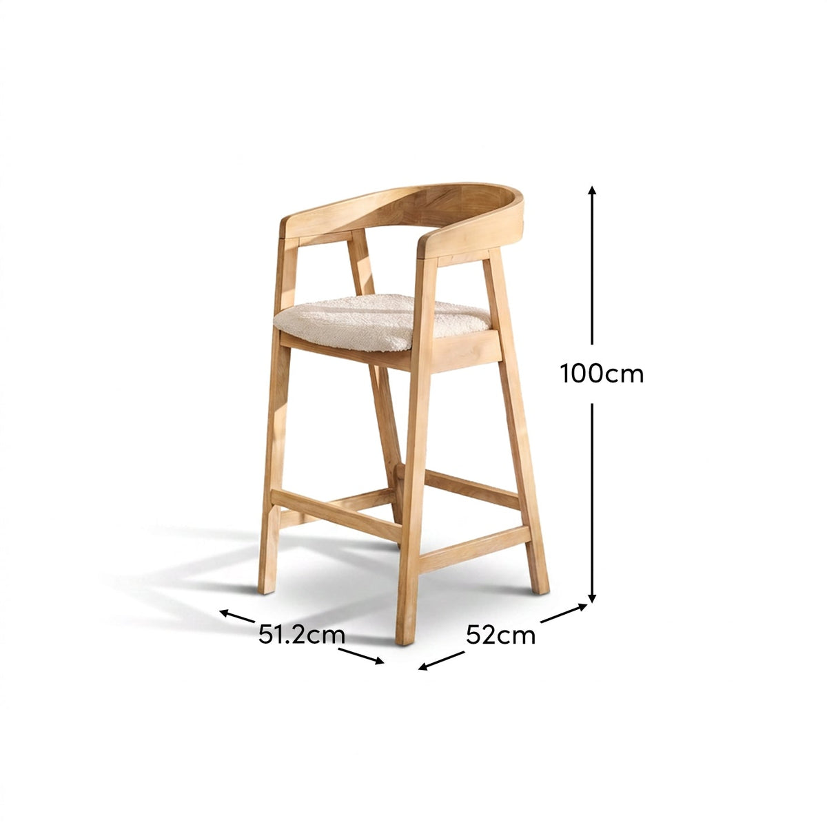 Ella Off White Boucle Bar Stool - Whitewash Oak Legs