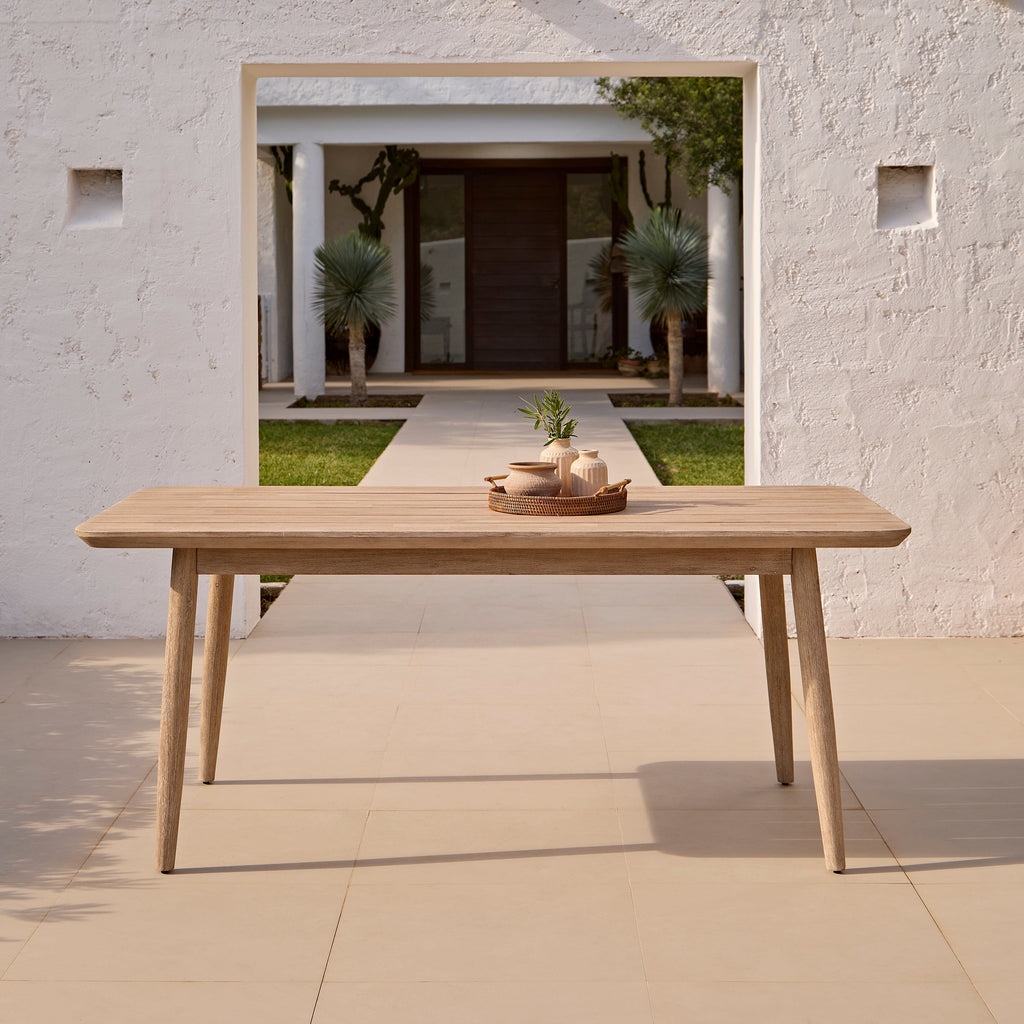 Outlet - Elowen 6 Seater Wooden Garden Dining Table - Light Brushed Acacia