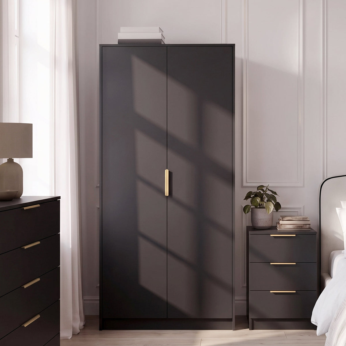 Essie 3 Piece Bedroom Set - 5 Chest of Drawers - Pitch Black