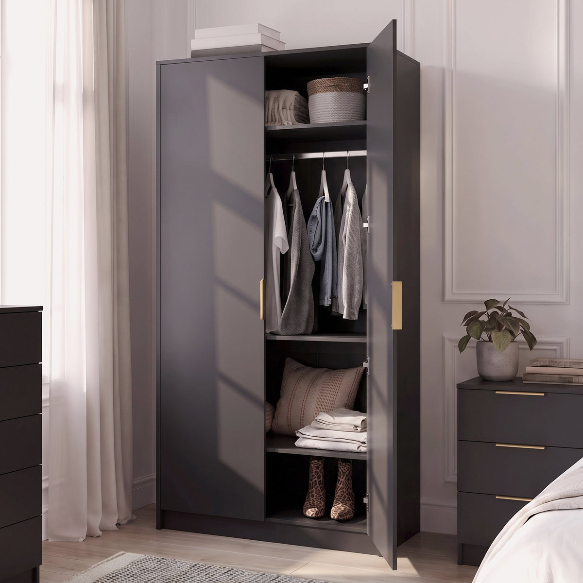 Essie 4 Piece Bedroom Set - 2 Over 5 Chest of Drawers - Pitch Black