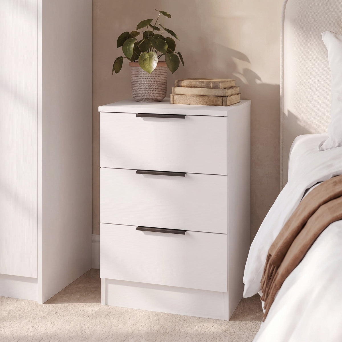 Essie 3 Drawer Bedside Table - Pure White - Set of 2