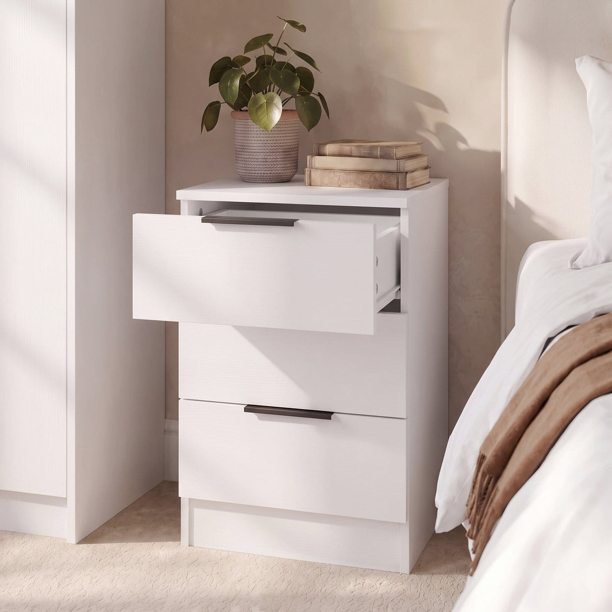 Essie 3 Drawer Bedside Table - White