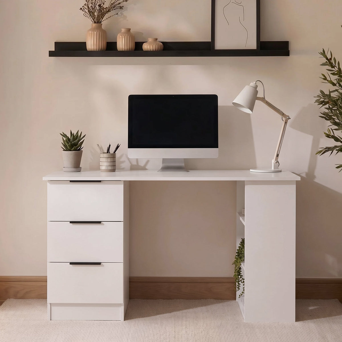 Essie 3 Drawer Desk - White