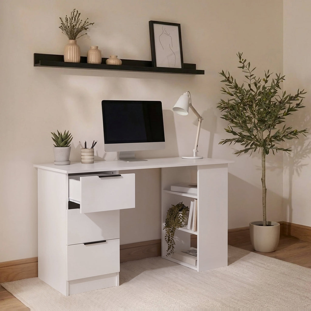 Essie 3 Drawer Desk - White