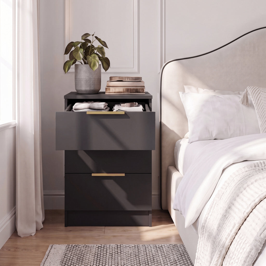 Essie 3 Drawer Bedside Table - Black