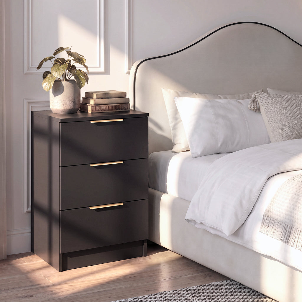 Essie 3 Drawer Bedside Table - Black