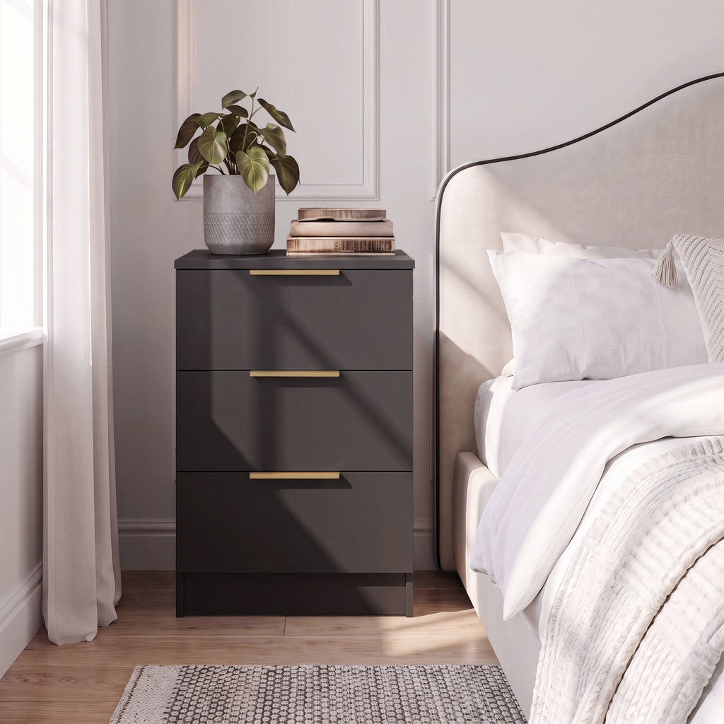 Essie 3 Drawer Bedside Table - Black
