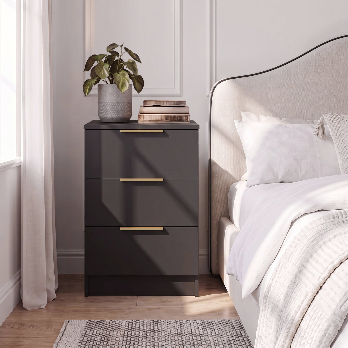 Essie 3 Drawer Bedside Table - Black