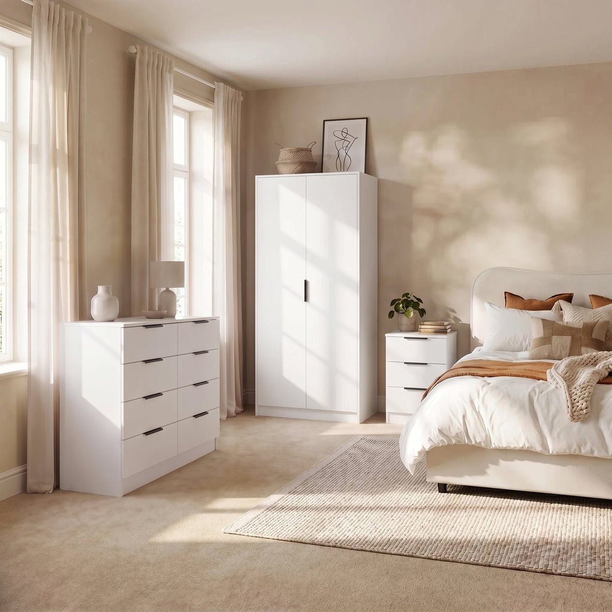 Essie 3 Piece Bedroom Set - 8 Chest of Drawers - Pure White
