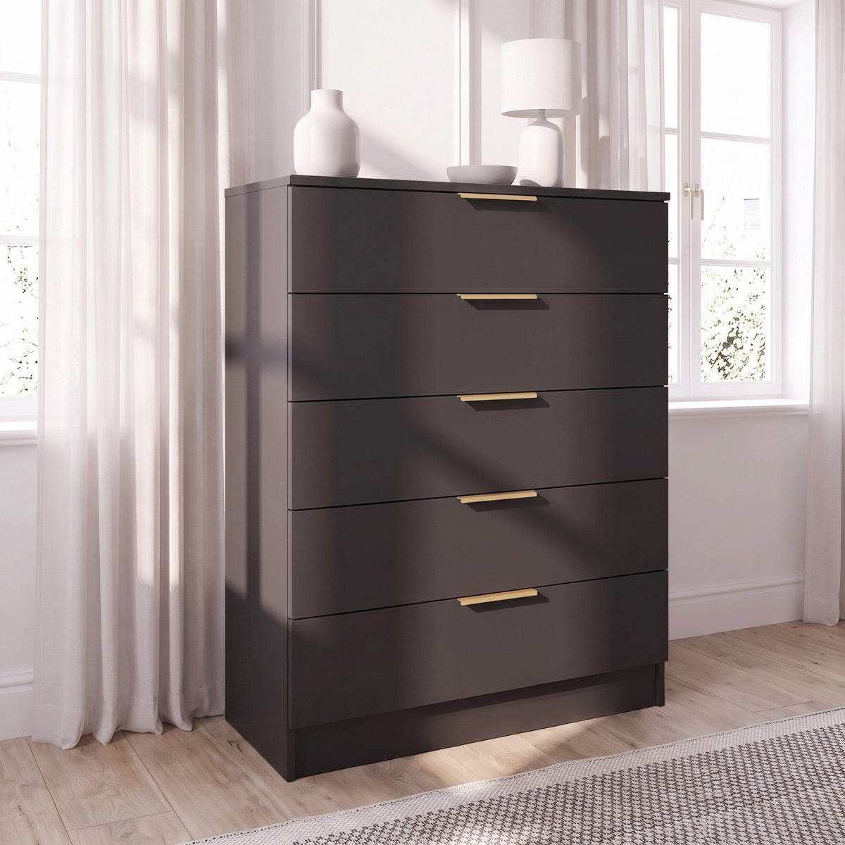 Essie 5 Drawer Tall Chest of Drawers - Black