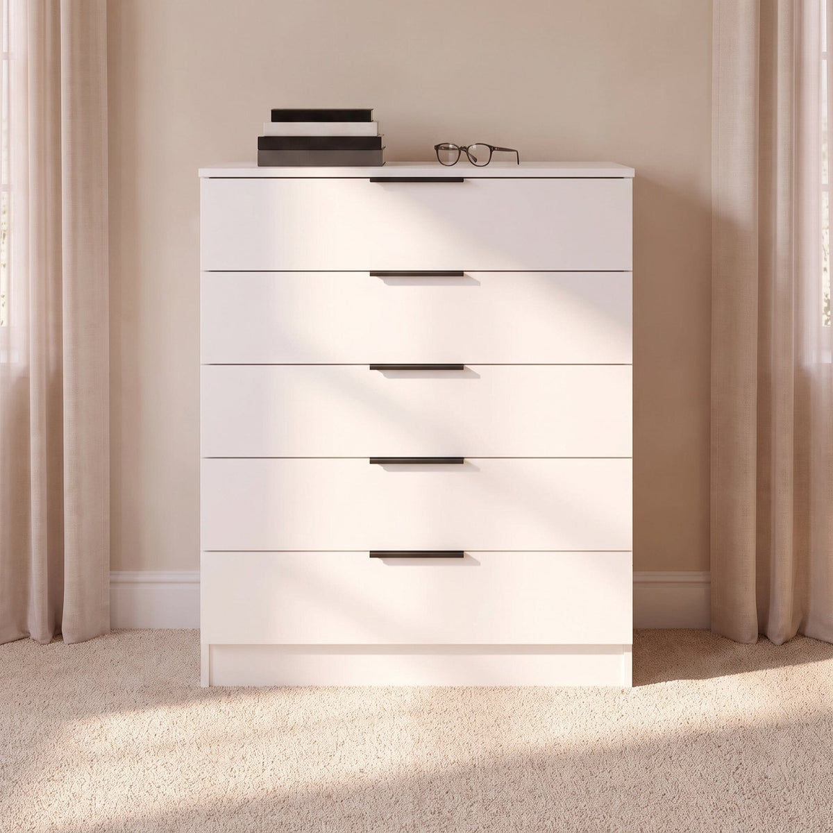 Essie 3 Piece Bedroom Set - 5 Chest of Drawers - Pure White
