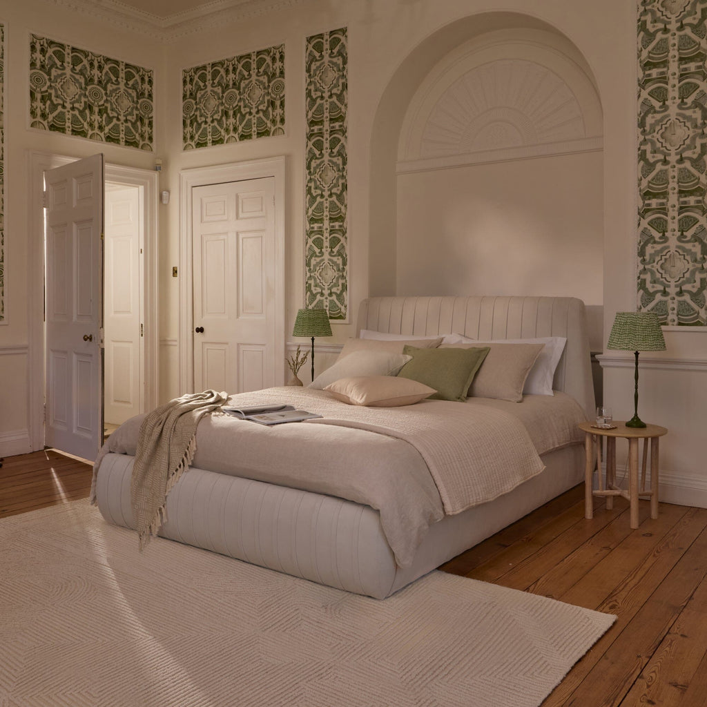 Etta King Ottoman Bed - Ivory Pleated