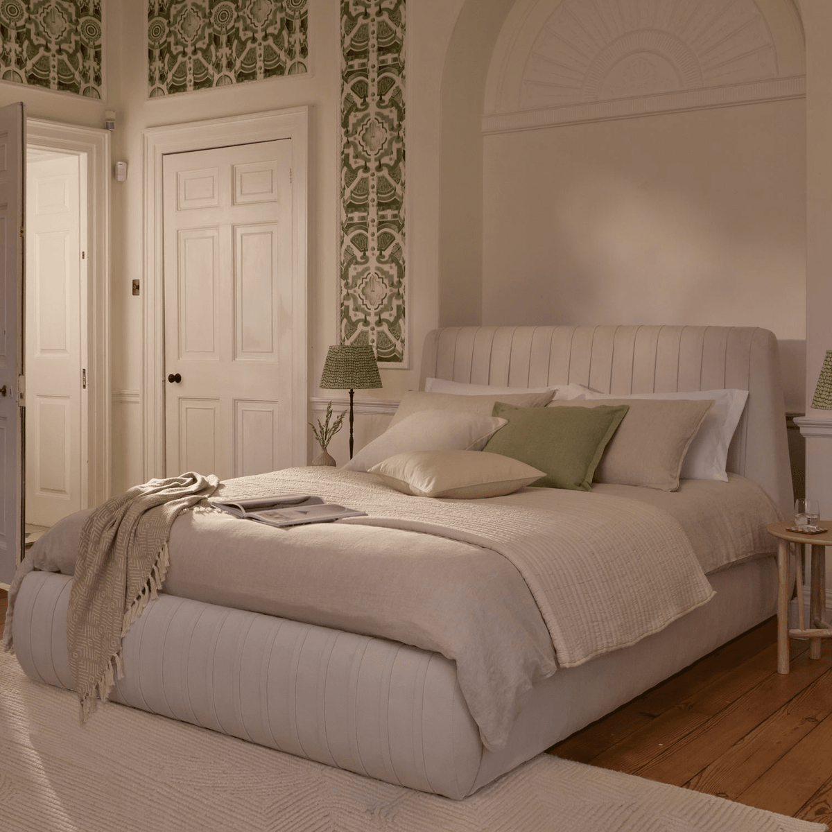 Etta Double Ottoman Bed - Ivory Pleated