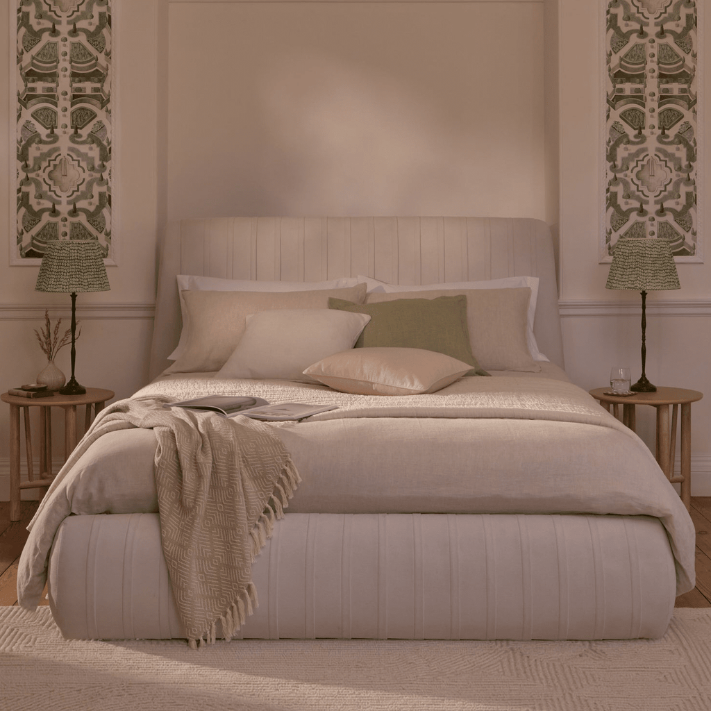 Etta Double Ottoman Bed - Ivory Pleated
