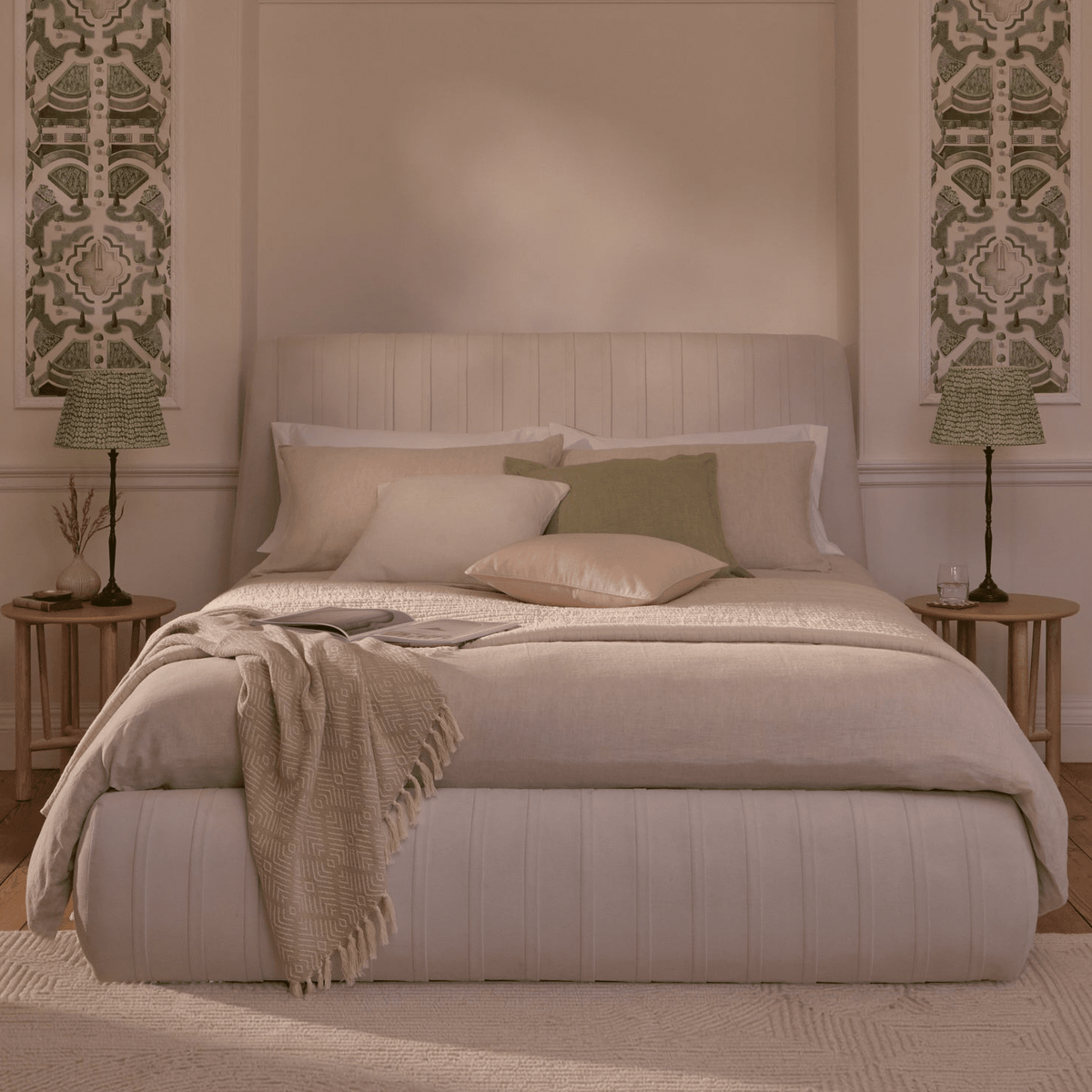 Etta Double Ottoman Bed - Ivory Pleated