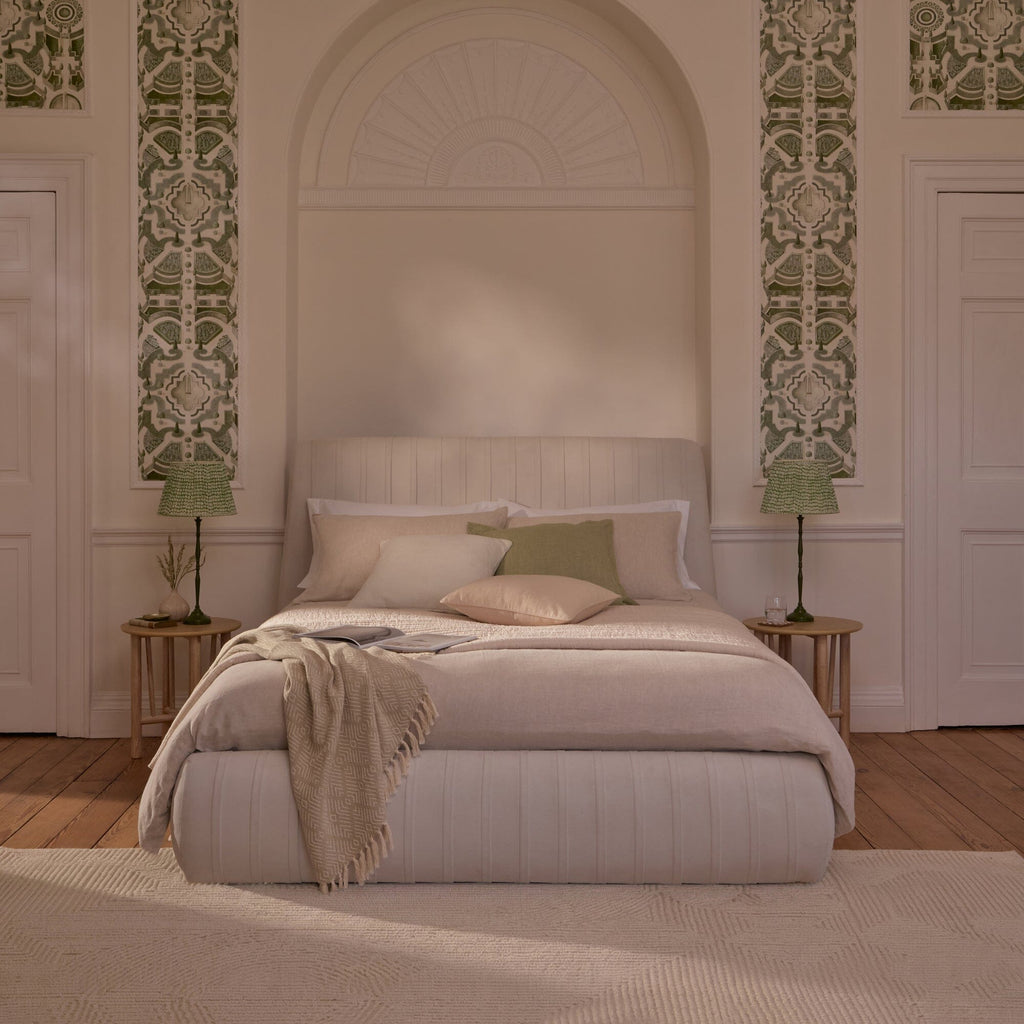 Etta King Ottoman Bed - Ivory Pleated