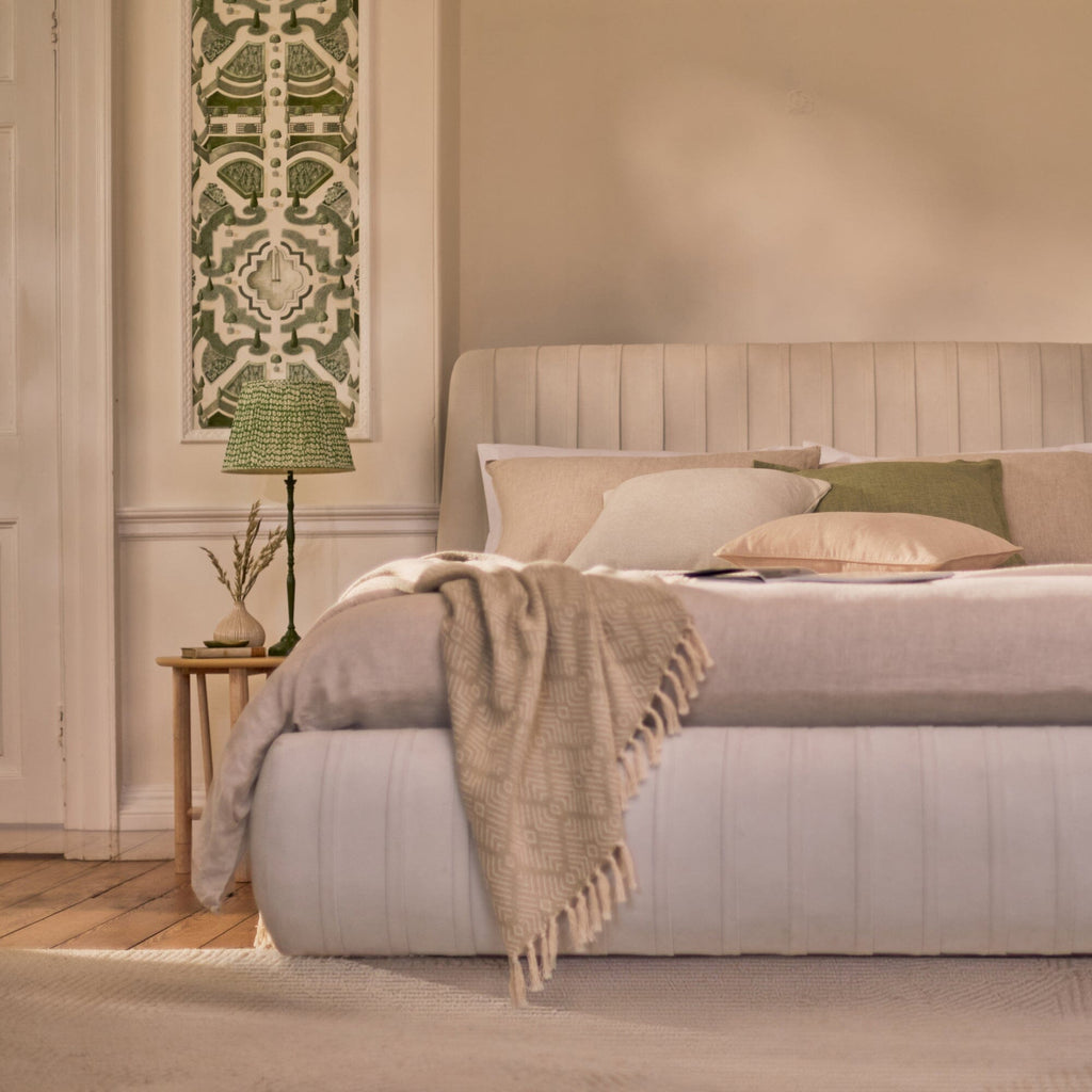 Etta King Ottoman Bed - Ivory Pleated