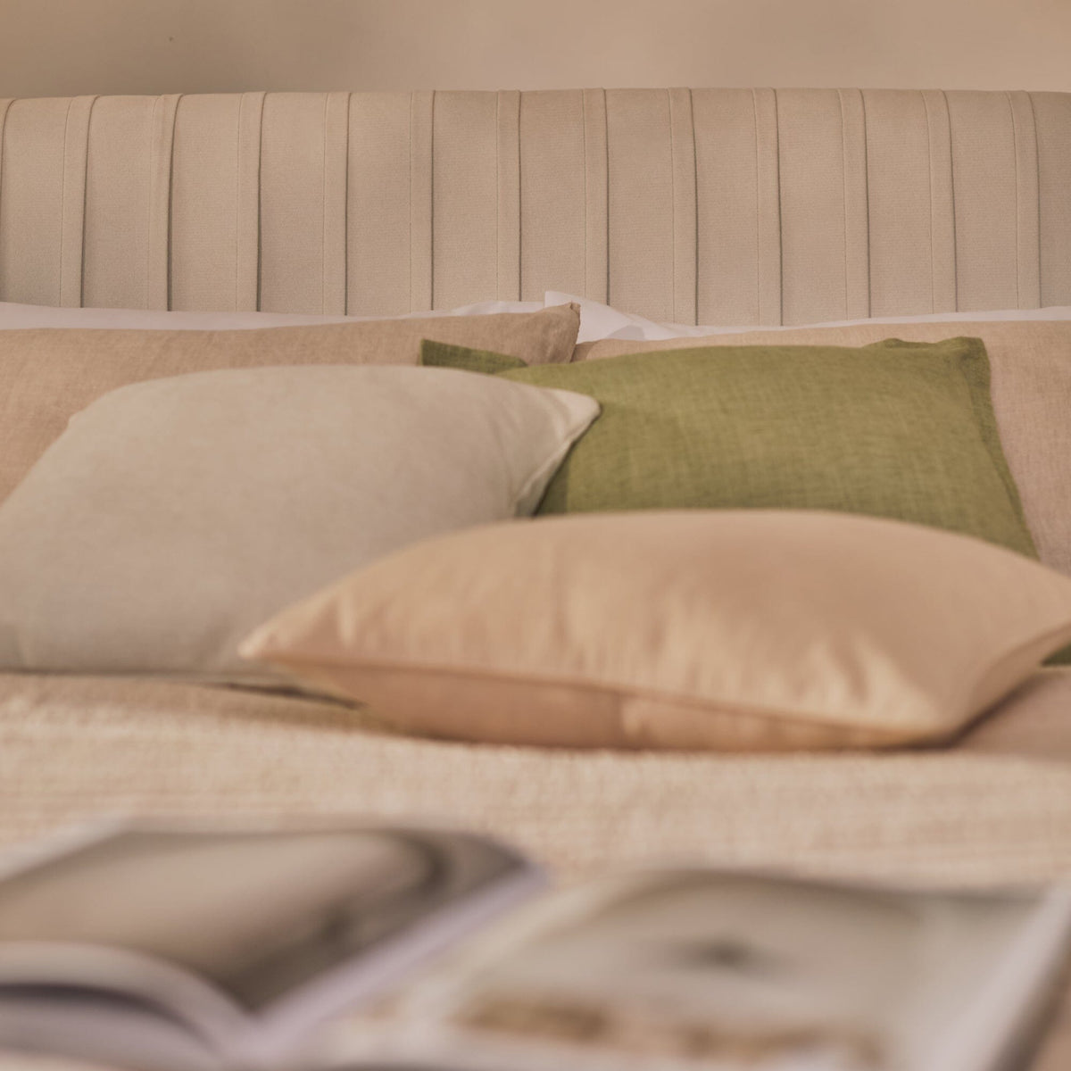 Etta Double Ottoman Bed - Ivory Pleated