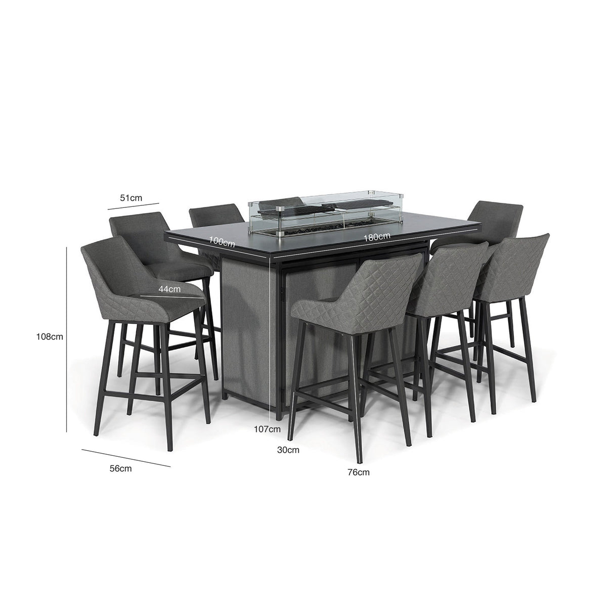 Maze Regal 8 Seat Rectangular Fire Pit Bar Set
