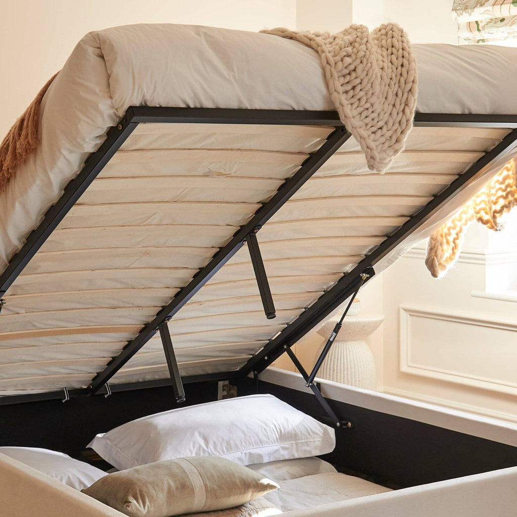 Robyn Double Ottoman Bed - Soft Beige