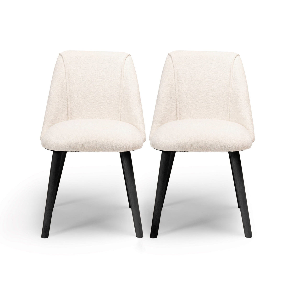 Levi Black Round Dining Table Set - 4 Seater - Freya Boucle Dining Chairs with Black Legs