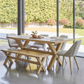 Charlotte Whitewash Dining Table Set - 6 Seater - Freya Sand Dining Chairs & Charlotte Bench