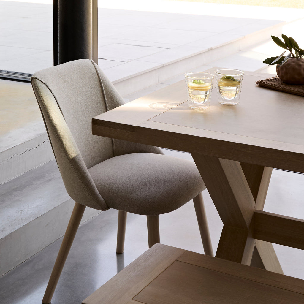 Charlotte Whitewash Dining Table Set - 6 Seater - Freya Sand Dining Chairs & Charlotte Bench