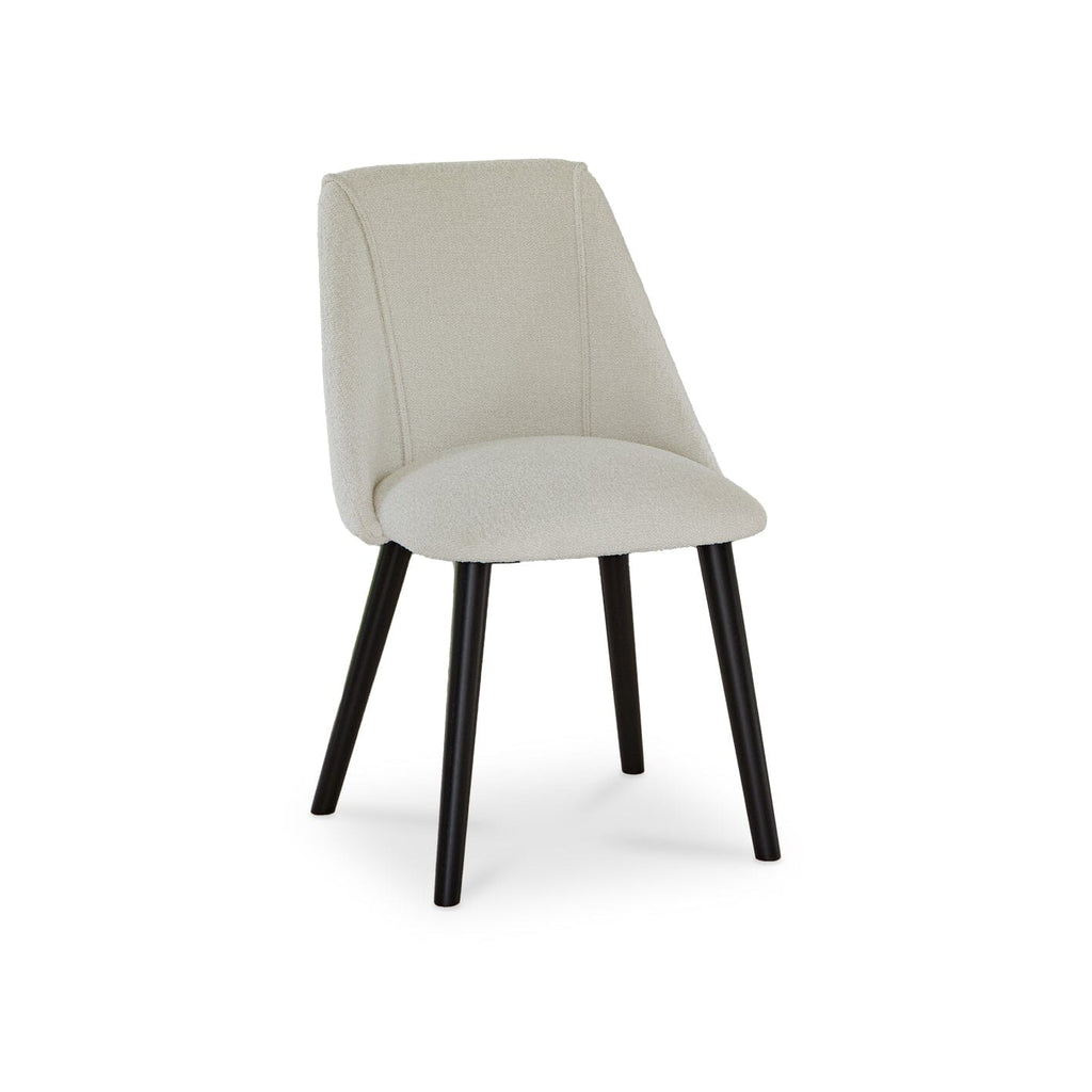 Atlas Chalked Mango Wood Dining Table Set -  6 Seater - Freya Ecru Boucle Dining Chairs - Black Oak Legs