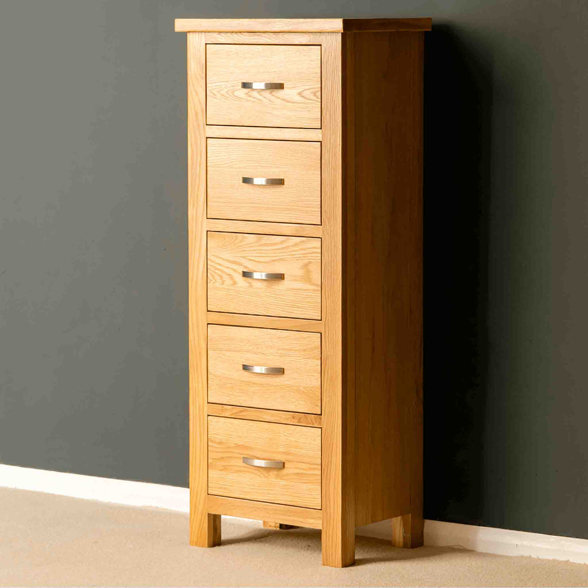 London Oak 5 Drawer Tallboy Chest