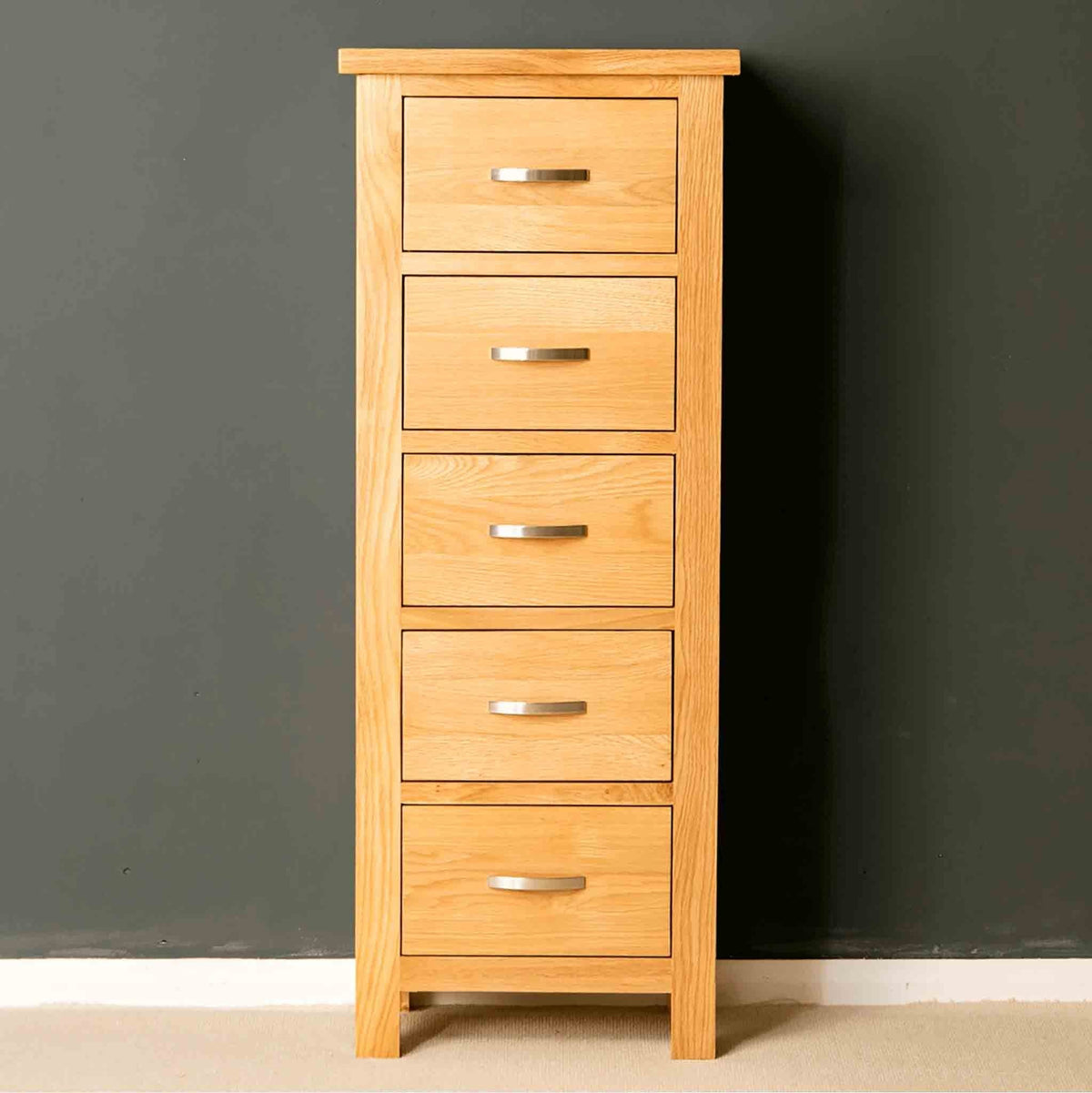 London Oak 5 Drawer Tallboy Chest