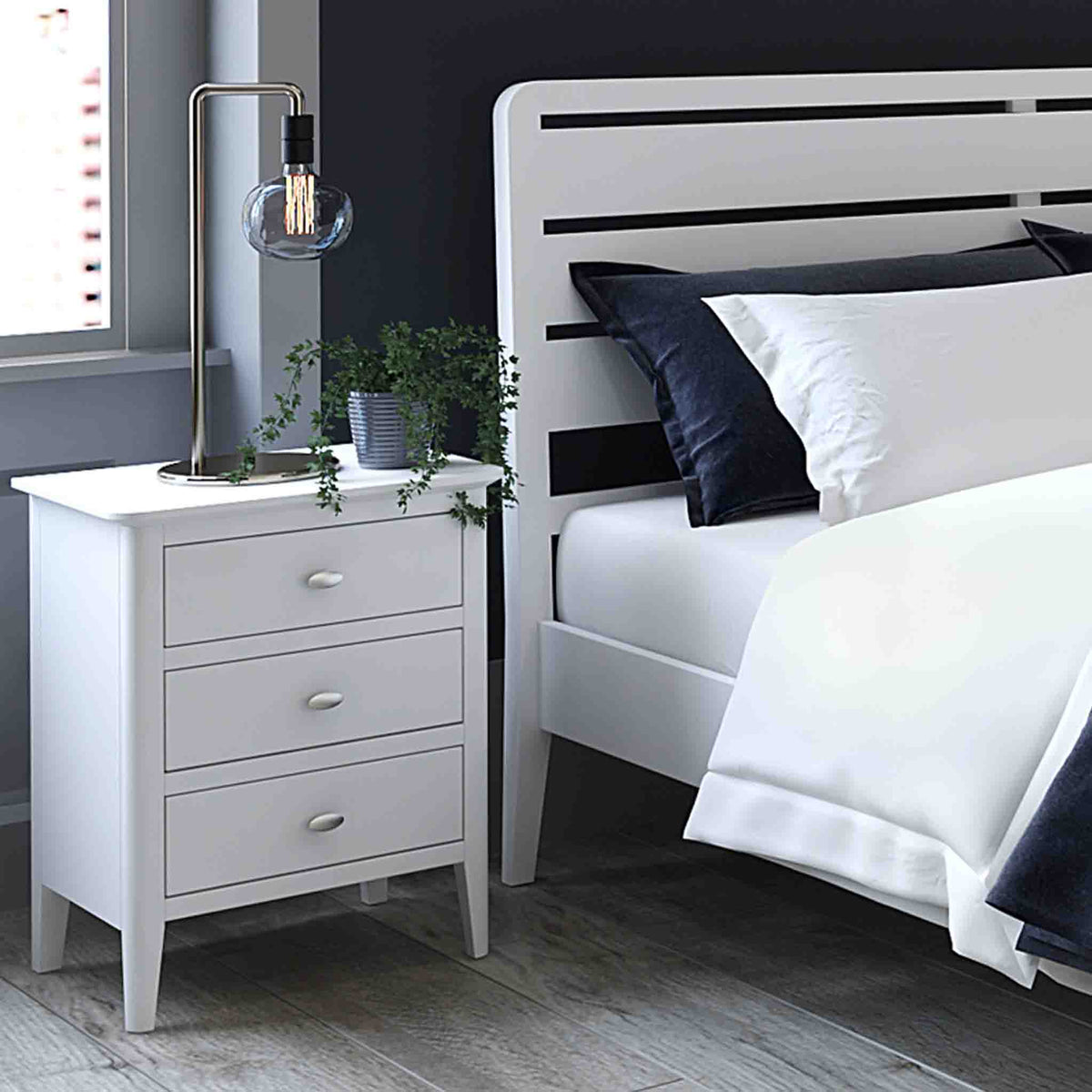 Chester White 3 Drawer Bedside Cabinet