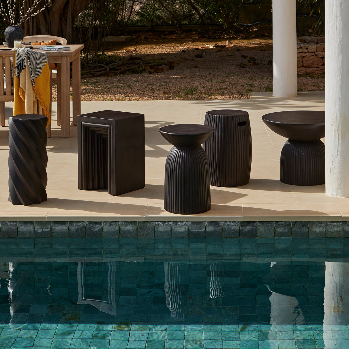 Jabari 35cm Garden Side Table - Lava Black