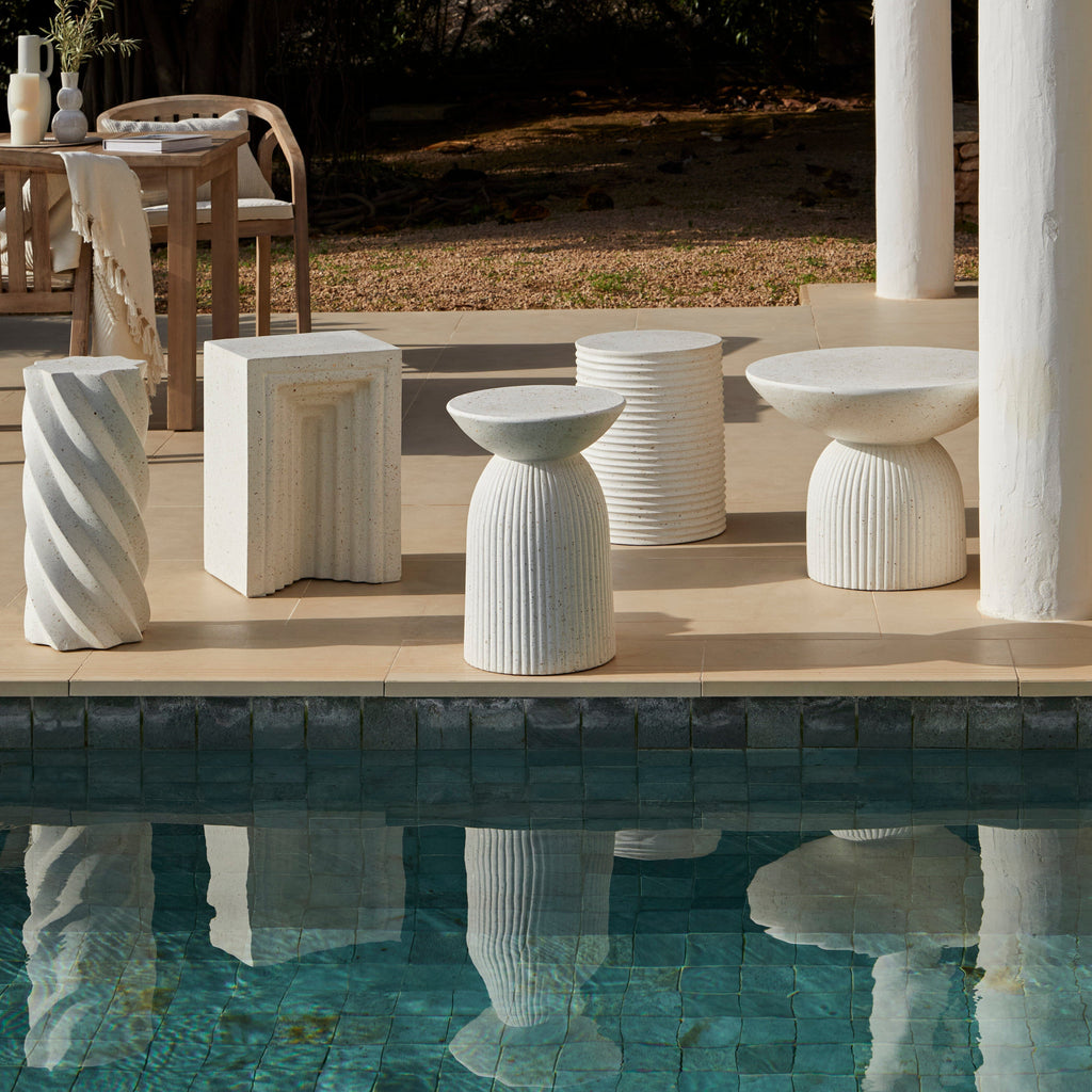Carlotta Round Concrete Garden Side Table - Pearl Terrazzo