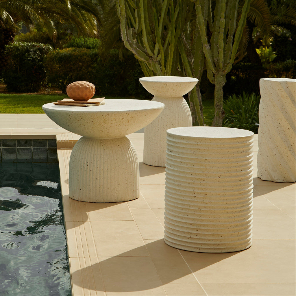 Carlotta Round Concrete Garden Side Table - Pearl Terrazzo